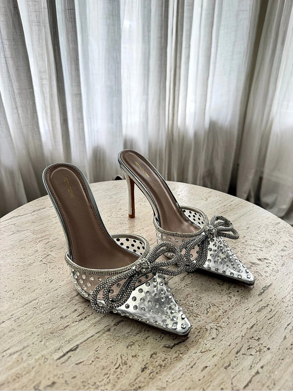 Silver Bow studded Mule Heels